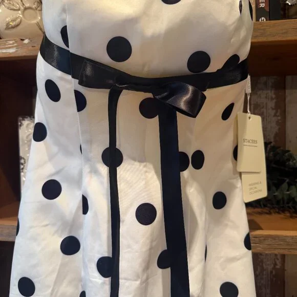 Stacees Strapless Polka Dot Prom Dress Size 2 NWT Strapless Ruffle - Fast Ship - Picture 5 of 6